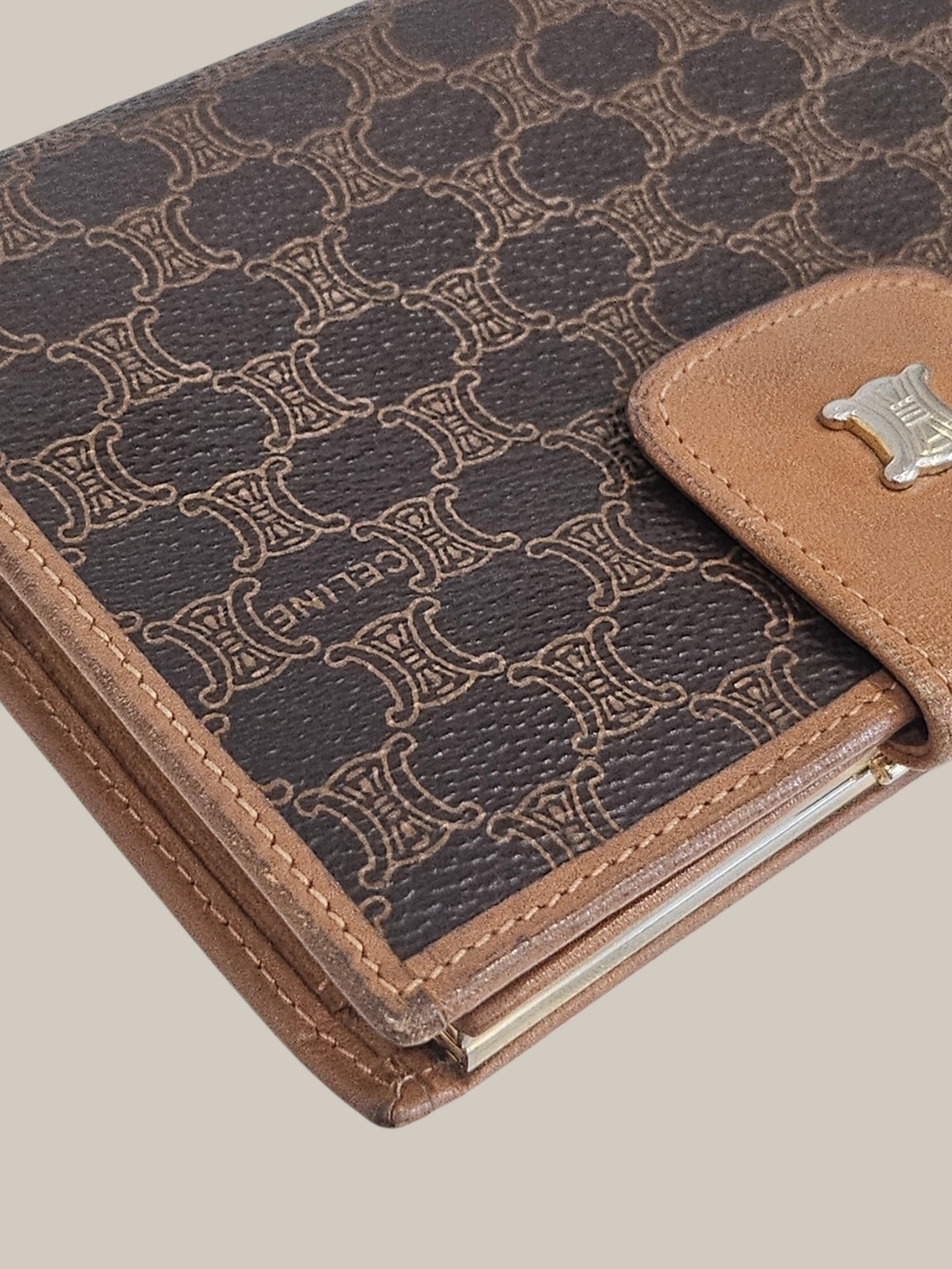 CELINE Brown Triomphe Canvas Leather Wallet - Picture 6 of 16